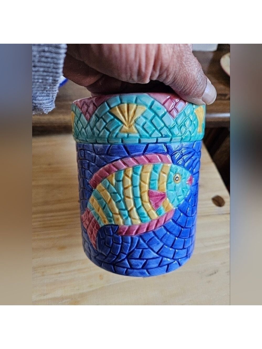 Vintage 90s Clay Art Mosaics 3-piece Ceramic Canister Set - Picture 6 of 16